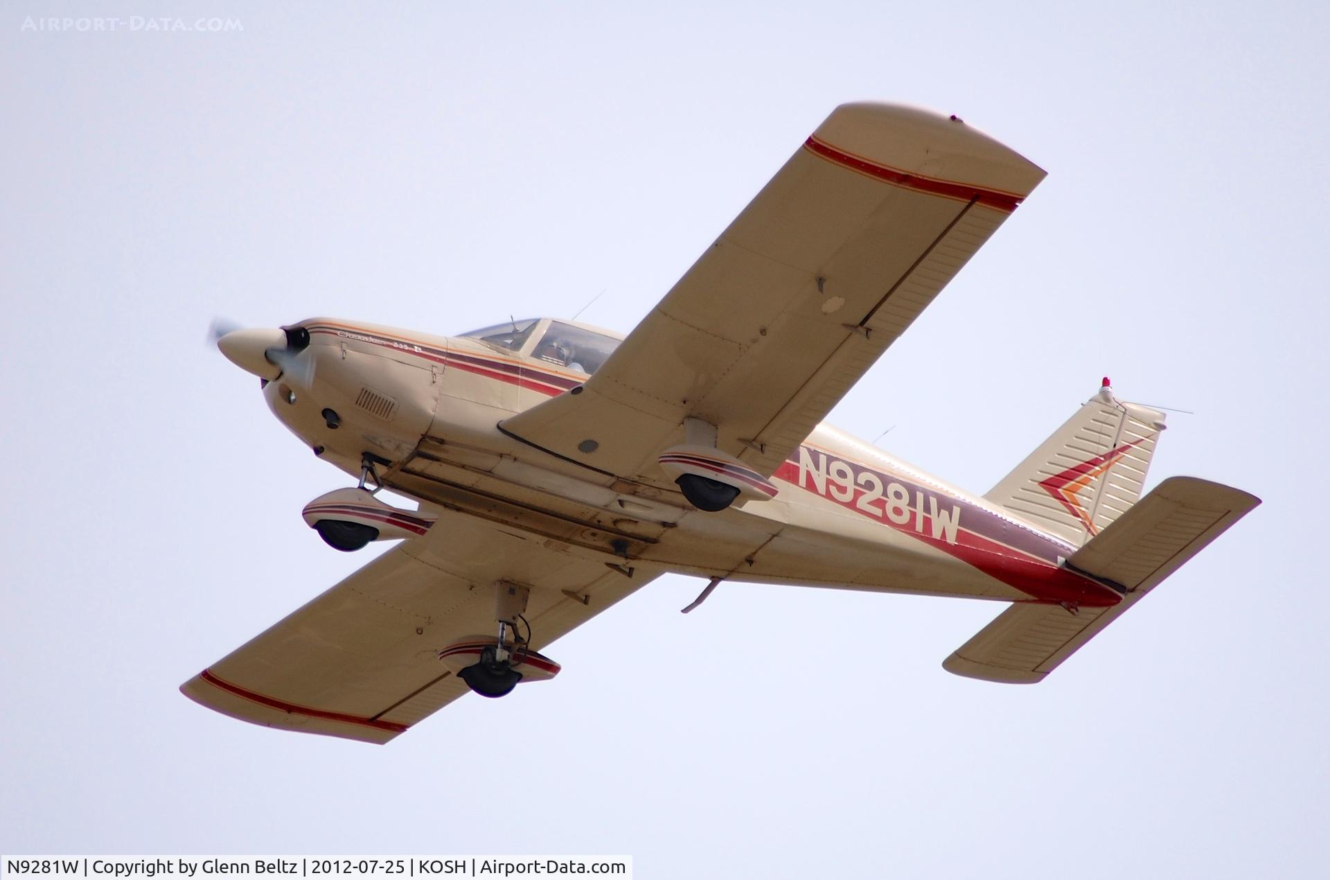 N9281W, 1967 Piper PA-28-235 C/N 28-10956, Departing EAA Airventure/Oshkosh on 25 July 2012.