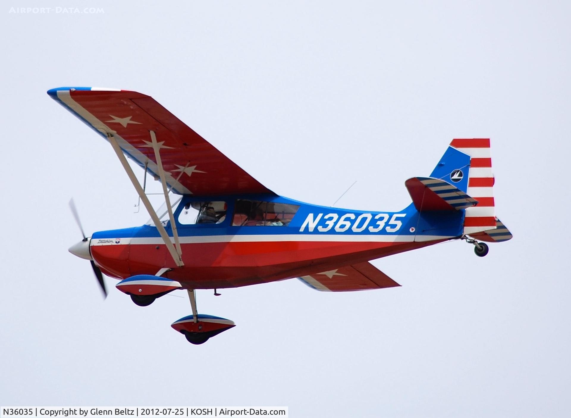 N36035, 1973 Bellanca 8KCAB Decathlon C/N 100-73, Departing EAA Airventure/Oshkosh on 25 July 2012.