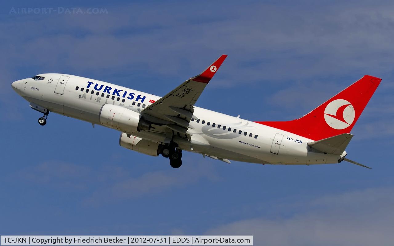 TC-JKN, 2005 Boeing 737-752 C/N 34299, departure from Stuttgart