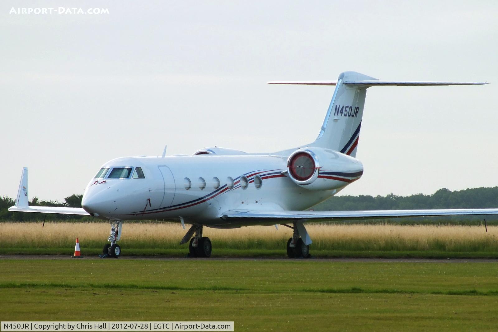 N450JR, 2011 Gulfstream Aerospace GIV-X (G450) C/N 4218, one of several bizjets parked at Cranfield with visitors for the opening of the London 2012 Olympic games