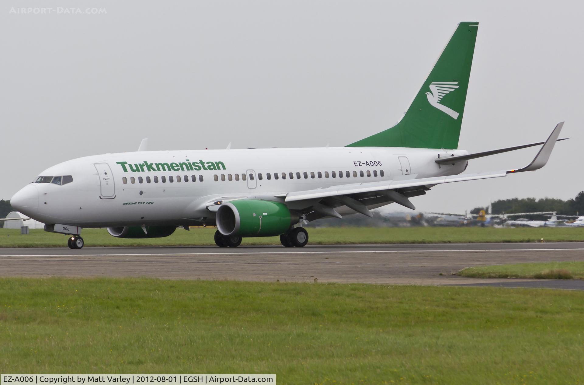 EZ-A006, 2009 Boeing 737-7GL C/N 37236, Arriving at a very damp EGSH.