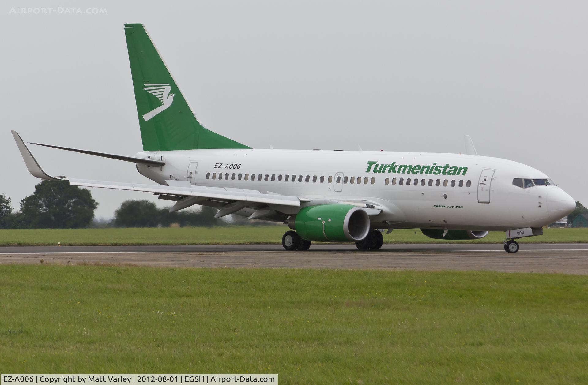 EZ-A006, 2009 Boeing 737-7GL C/N 37236, Arriving at a very damp EGSH.