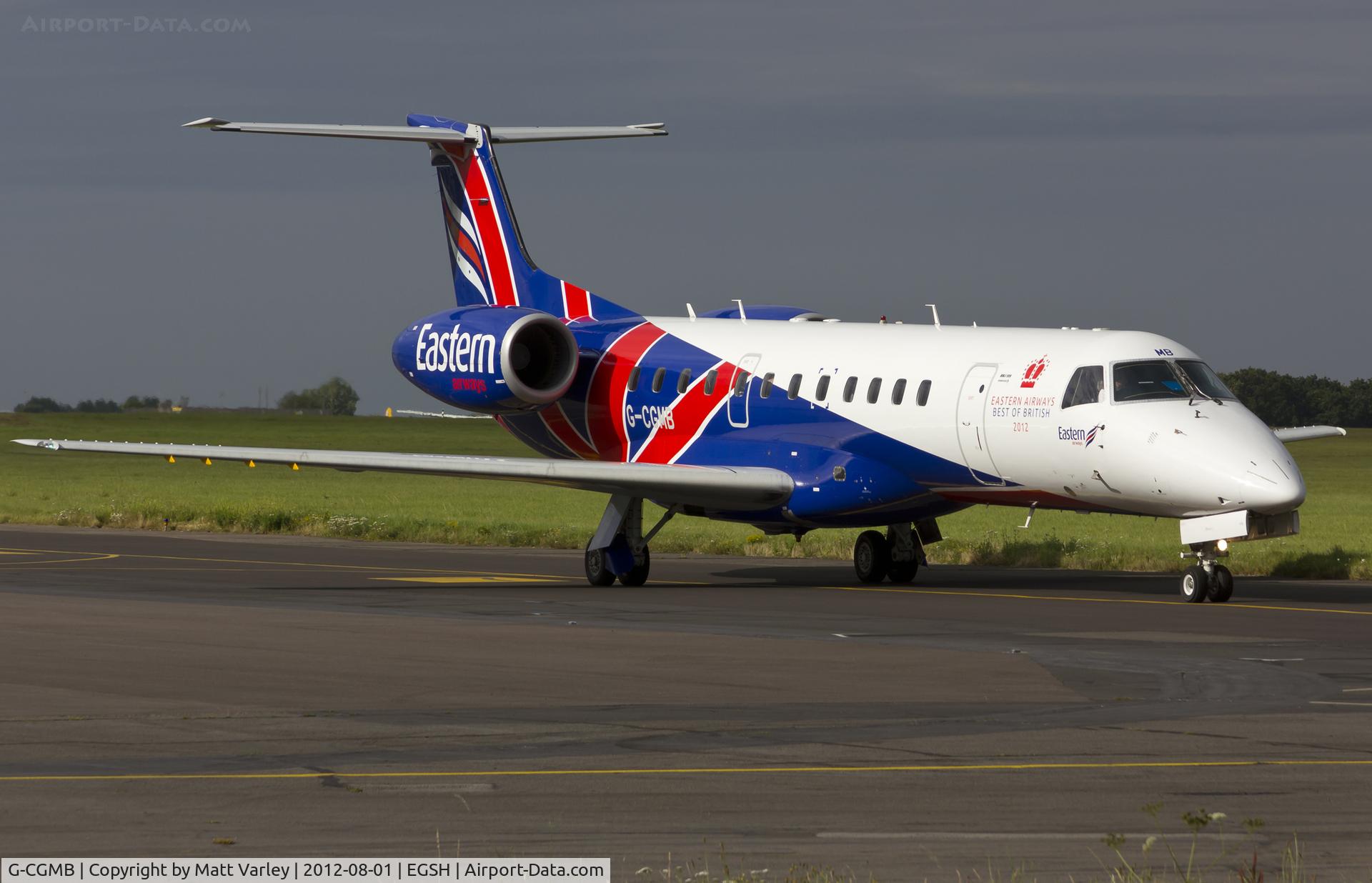 G-CGMB, 2000 Embraer ERJ-135ER (EMB-135ER) C/N 145189, Arriving at EGSH in the late afternoon sun.