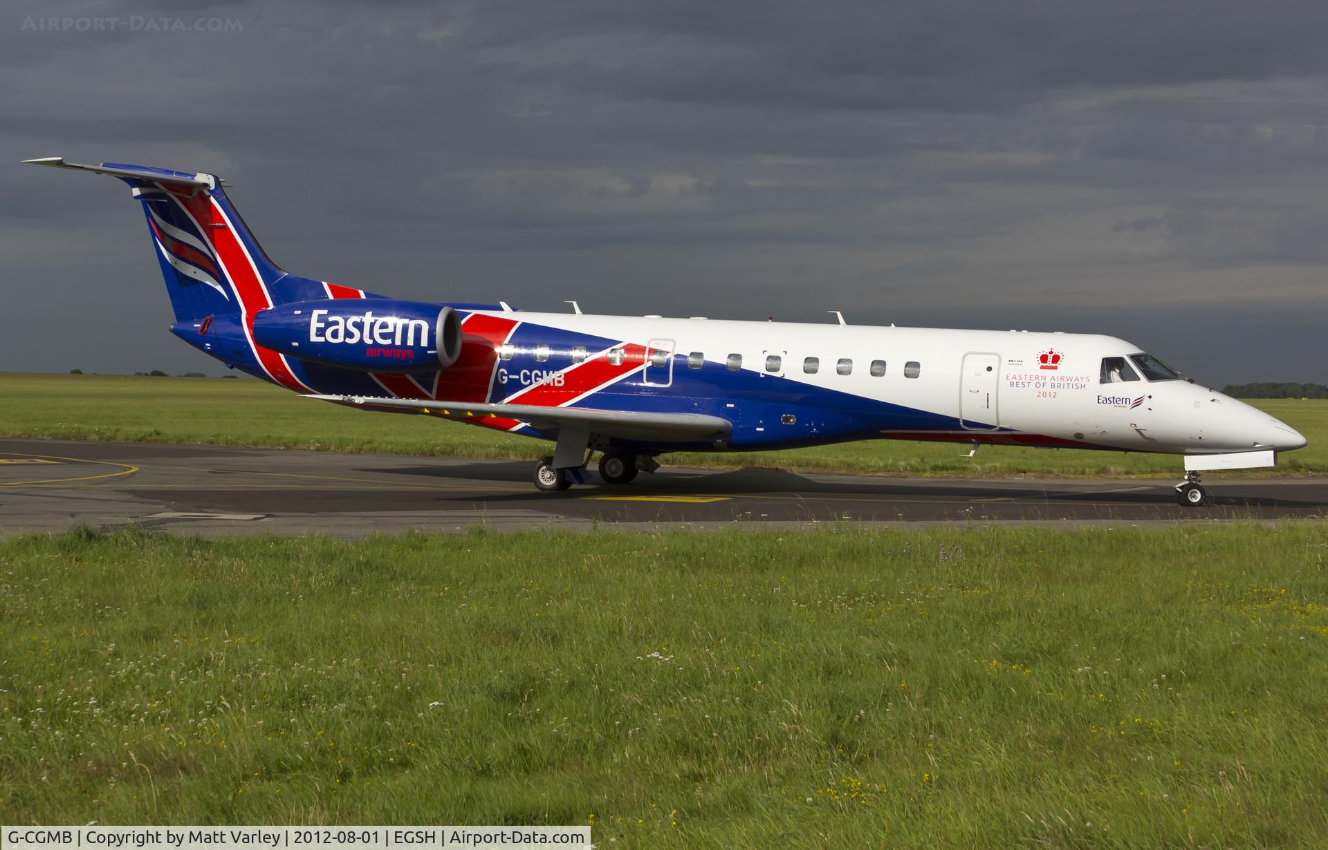G-CGMB, 2000 Embraer ERJ-135ER (EMB-135ER) C/N 145189, Arriving at EGSH in the late afternoon sun.