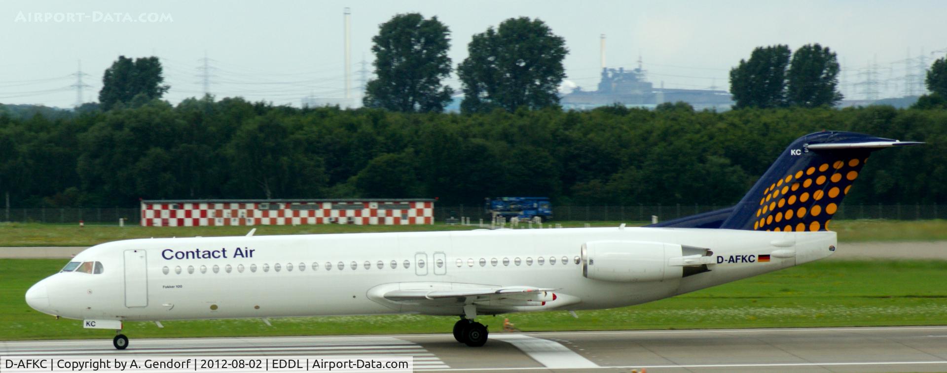 D-AFKC, 1996 Fokker 100 (F-28-0100) C/N 11496, Contact Air (Lufthansa Regional cs.), seen here on the Runway for departure at Düsseldorf Int´l (EDDL)