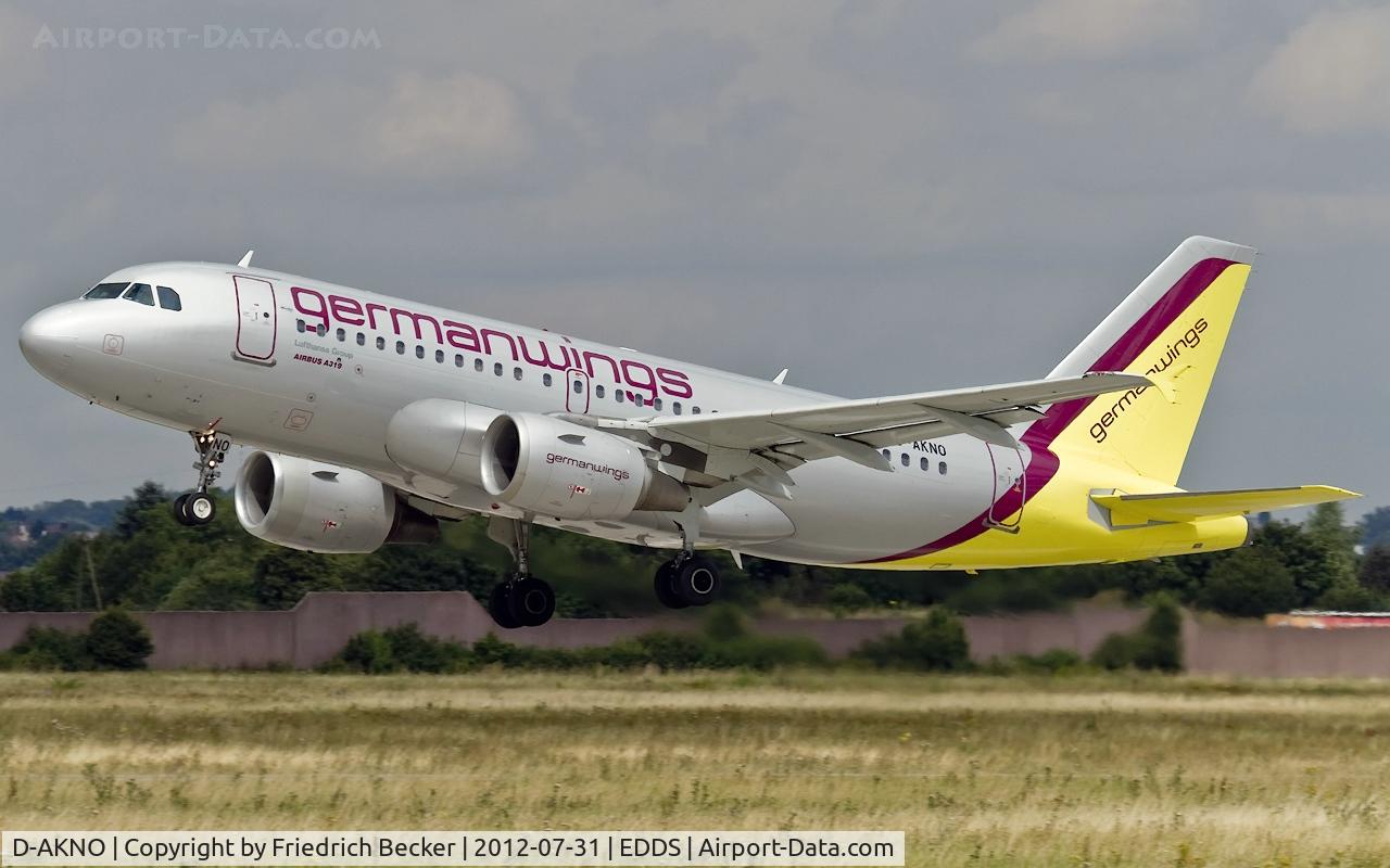 D-AKNO, 1999 Airbus A319-112 C/N 1147, departure from Stuttgart