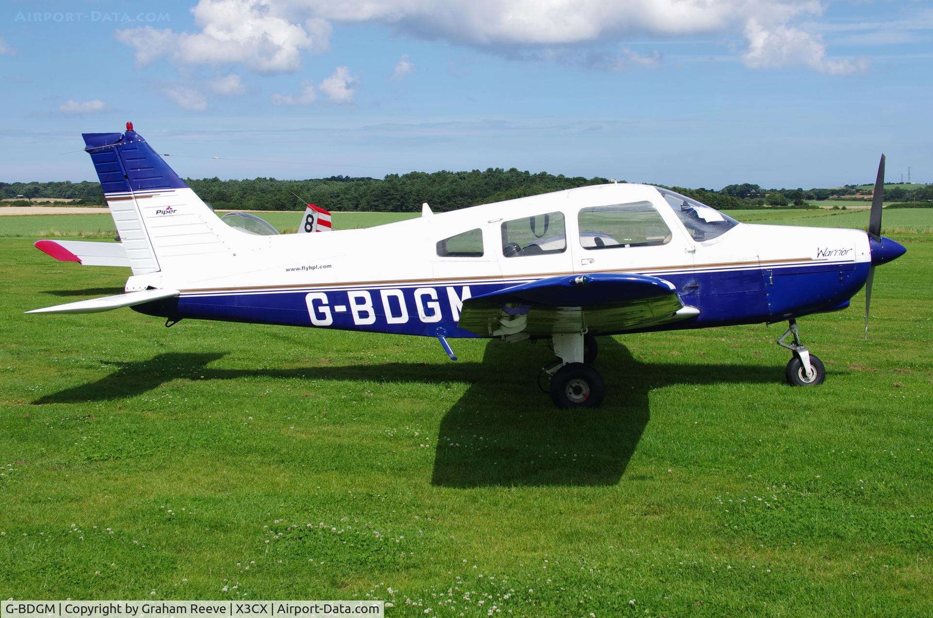 G-BDGM, 1974 Piper PA-28-151 Cherokee Warrior C/N 28-7415165, Parked at Northrepps.