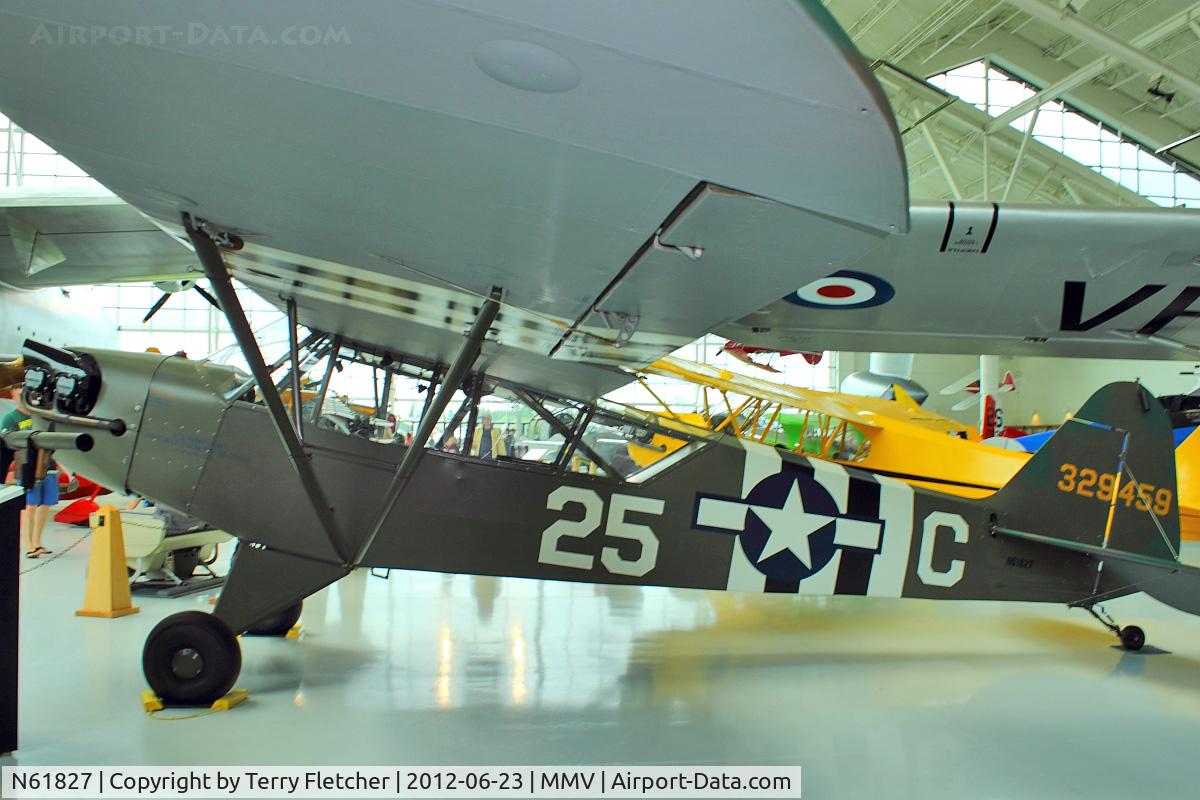 N61827, 1943 Piper L-4H Grasshopper (J3C-65D) C/N 10750, At Evergreen Air & Space Museum
