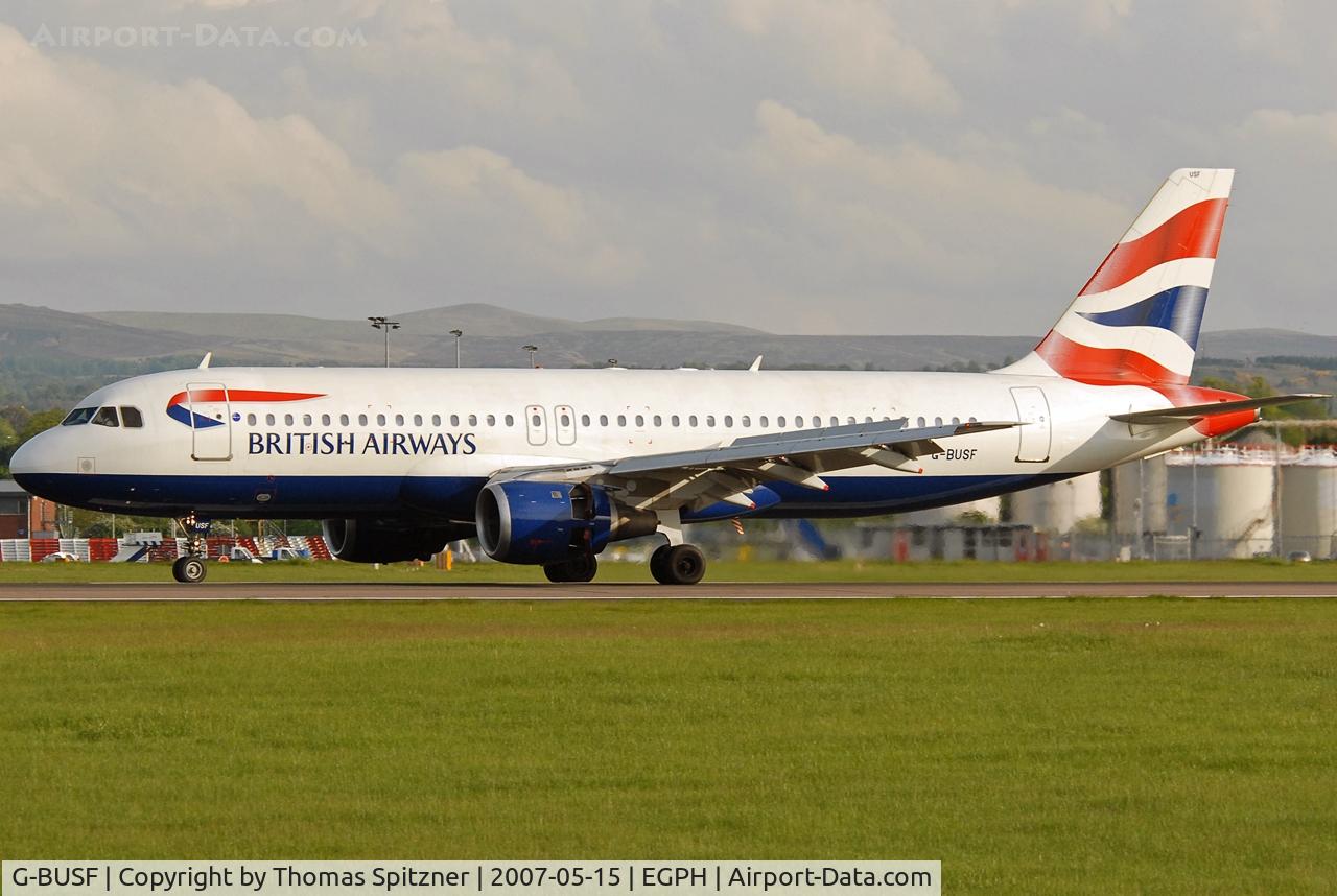G-BUSF, 1989 Airbus A320-111 C/N 018, Arrival at EDI. Unfortunately parted out in Lasham 2007 and converted into a flight simulator and a cabin simulator