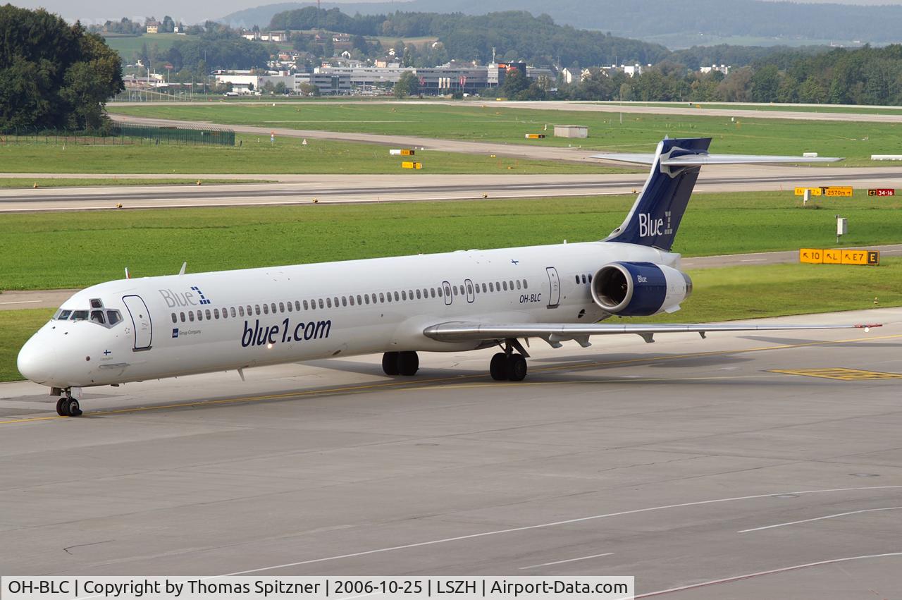 OH-BLC, 1996 McDonnell Douglas MD-90-30 C/N 53459, OH-BLC passing Dock B towards it's final parking position after arrival in ZRH