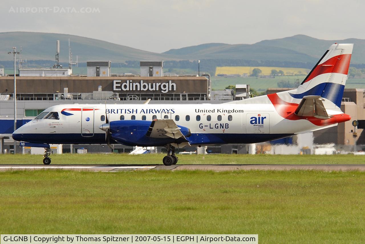 G-LGNB, 1990 Saab SF340B C/N 340B-216, G-LGNB arriving at EDI in full BA c/s