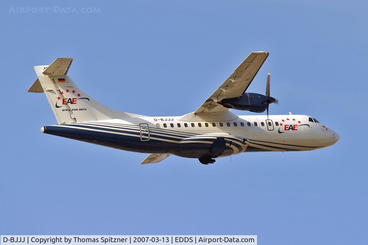 D-BJJJ, 1991 ATR 42-300 C/N 278, EAE's D-BJJJ in climb flight after leaving Stuttgart Airport. Unfortunately this airline ceized operations on 2007-07-31. Pic is dedicated to my friend Wilfried, who knows this particular a/c very well... :-)