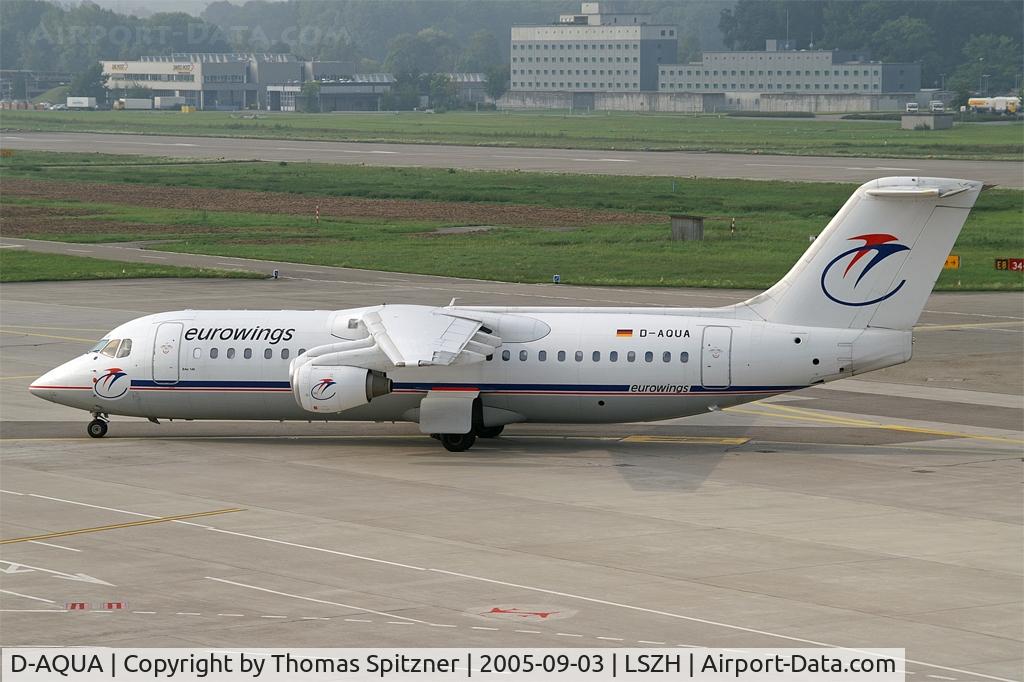 D-AQUA, 1988 British Aerospace BAe.146-300A C/N E3118, D-AQUA arriving at ZRH wearing EW old c/s. Unfortunately this is history..... :-(