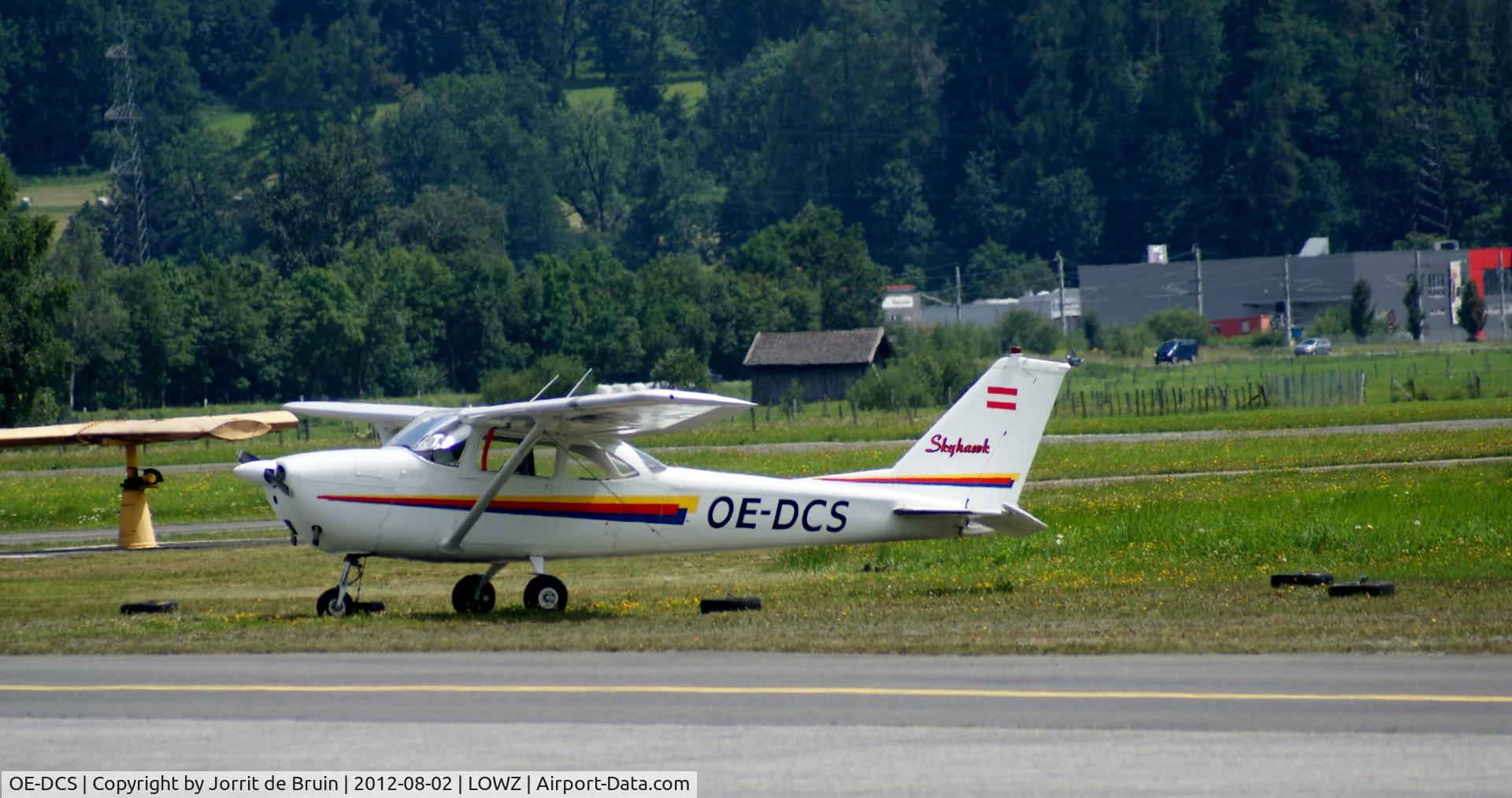 OE-DCS, 1963 Reims F172E Skyhawk C/N 0060, The coloured Cessna is not taking a chance to fly with this beautiful weather, but it just standing still at the apron.
