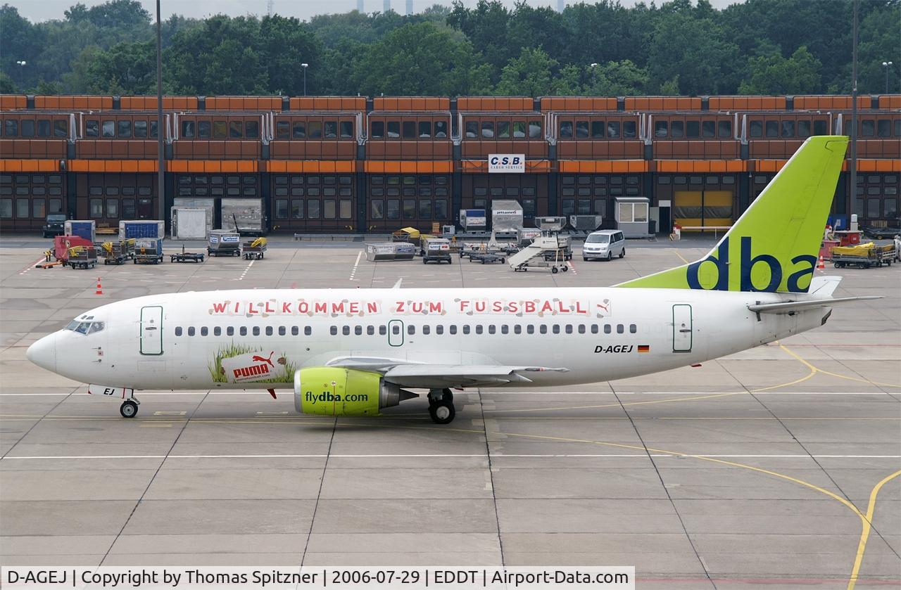 D-AGEJ, 1988 Boeing 737-3L9 C/N 24221, dba's D-AGEJ at tXL wearing a spec. soccer championship c/s