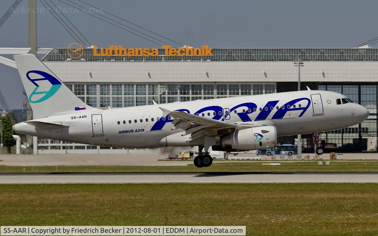 S5-AAR, 2010 Airbus A319-132 C/N 4301, moments prior touchdown