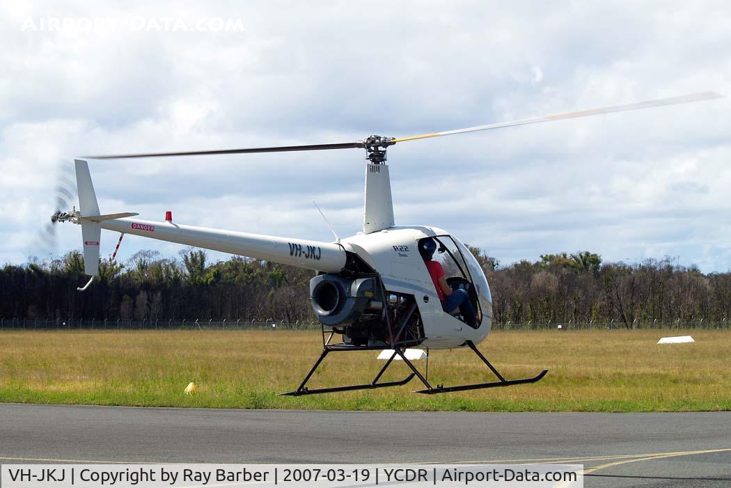 VH-JKJ, 1989 Robinson R22 Beta C/N 1012, Robinson R-22 Beta [1012] Caloundra~VH 19/03/2007. Seen here Caloundra~VH departing the field.