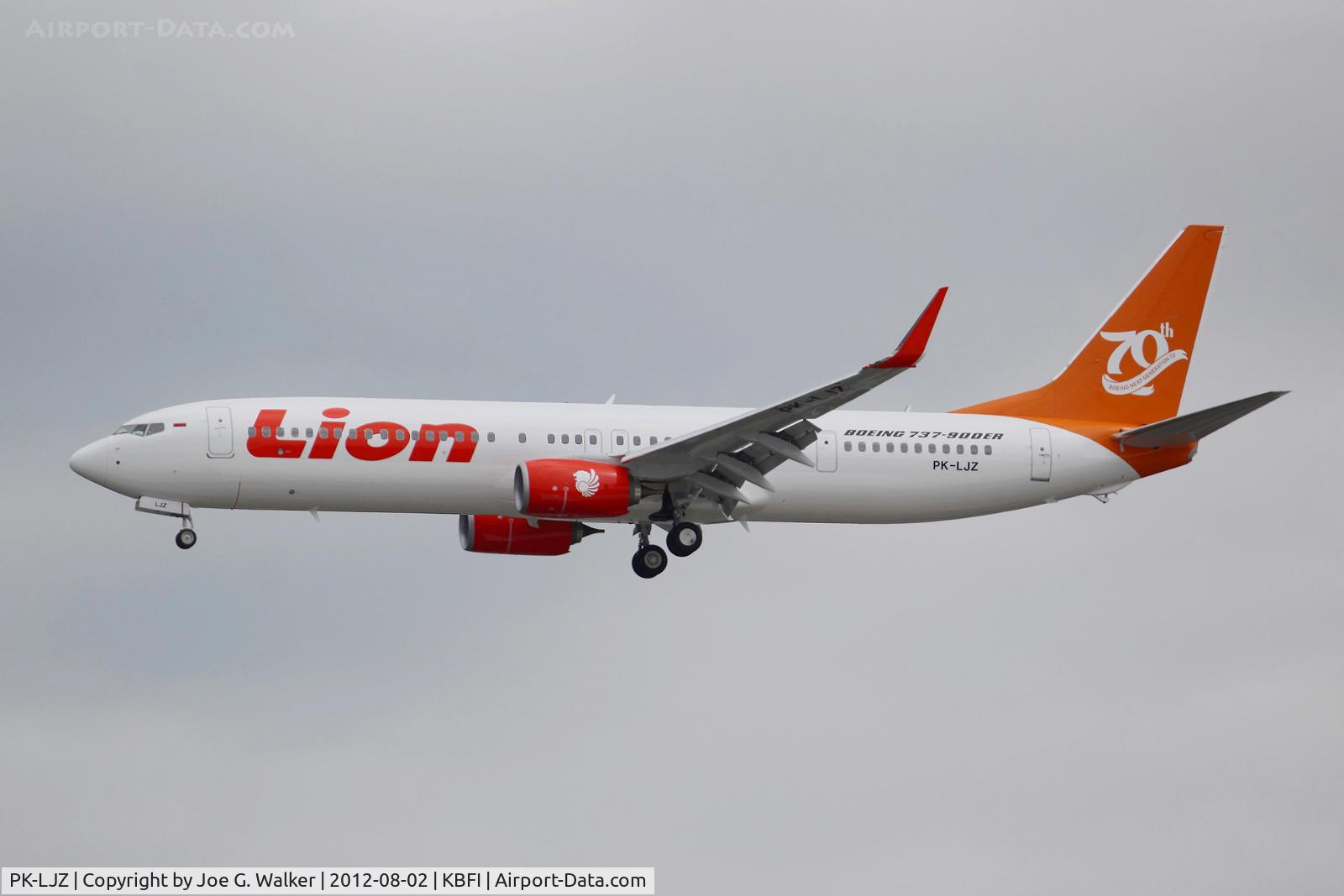 PK-LJZ, 2012 Boeing 737-9GP/ER C/N 37296, 70th 737 NG for Lion Air seen on approach to KBFI after a pre-delivery test flight.