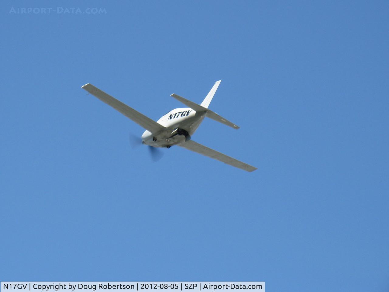 N17GV, Questair Venture C/N 9, 2011 Mercer Questair VENTURE SPIRIT, Continental IO-550 300 Hp, conversion to new design retractable gear version by Aviation F/X, fast takeoff climb Rwy 22, retractable gear doors coming up. Owned by Color Me Gone.