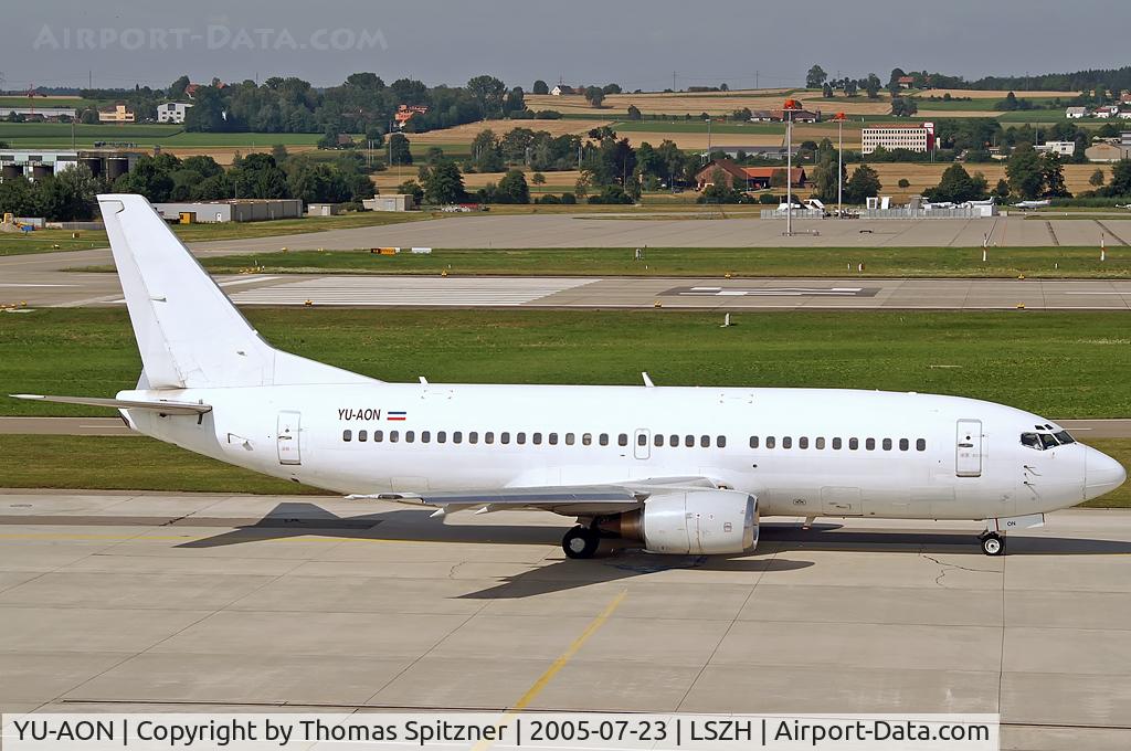 YU-AON, 1987 Boeing 737-3Q4 C/N 24208/1490, JAT Airways YU-AON in all white c/s. Hard to match the color in full sunlight.