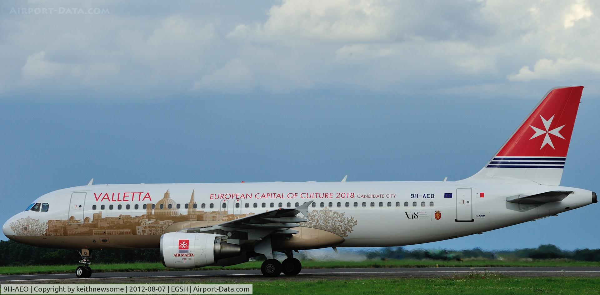 9H-AEO, 2006 Airbus A320-214 C/N 2768, Air Malta 'Capital of Culture' arriving at Norwich this ecening