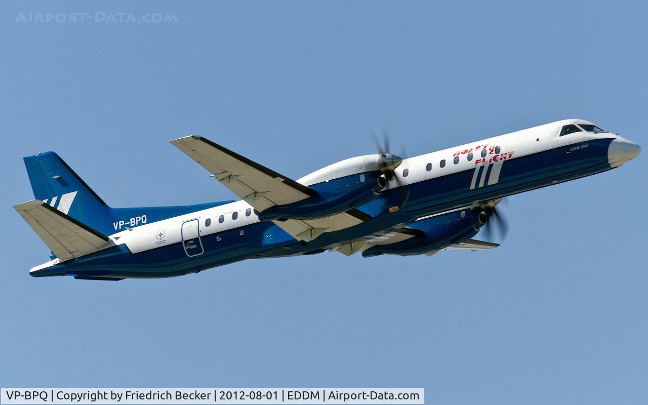 VP-BPQ, 1999 Saab 2000 C/N 2000-060, departure from Munich