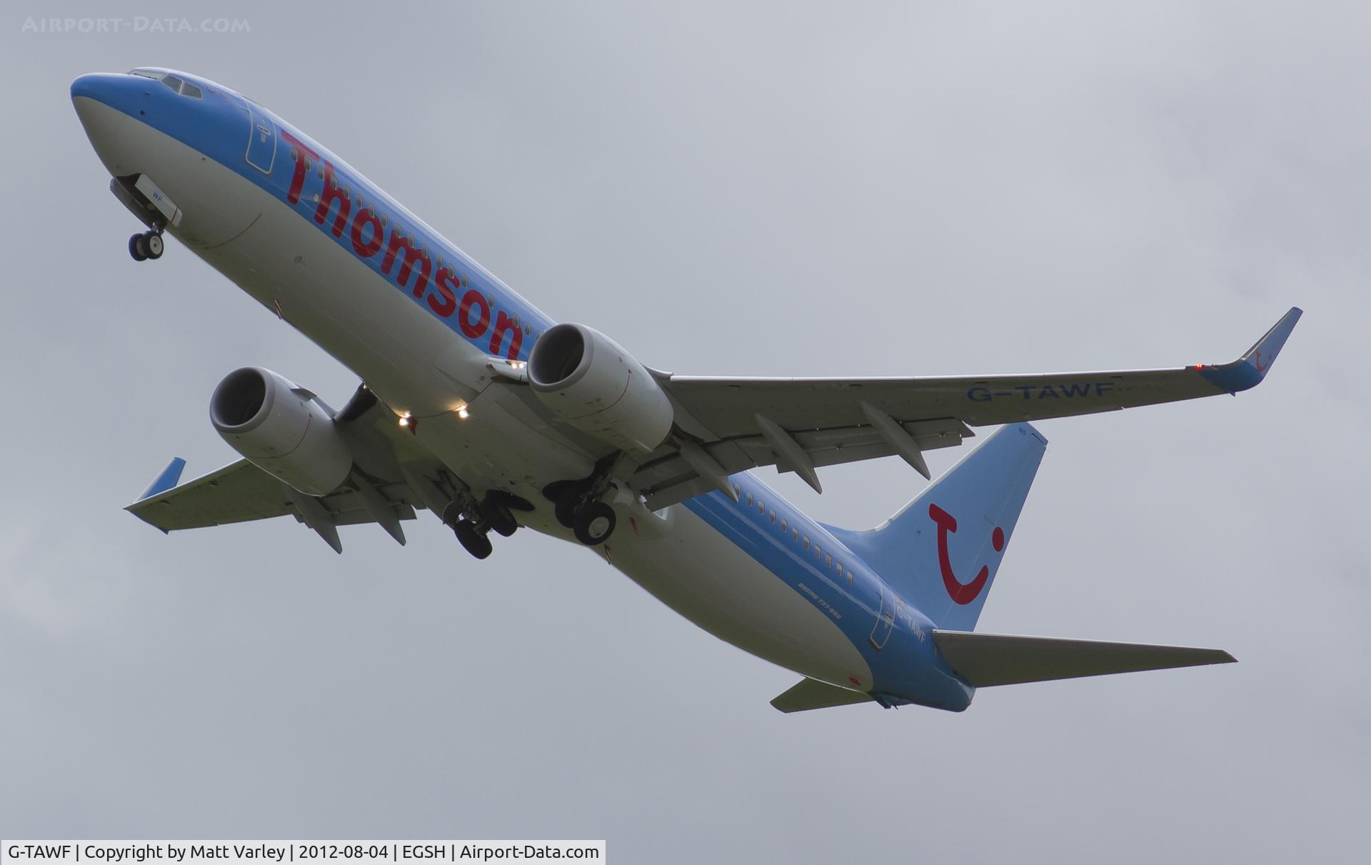 G-TAWF, 2012 Boeing 737-8K5 C/N 37244, Climbing out of a dull EGSH.