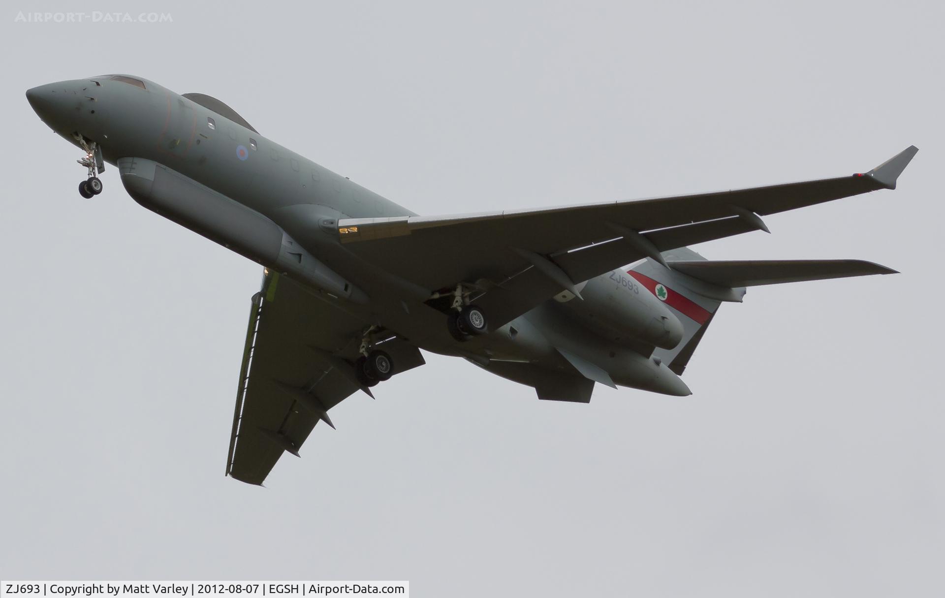 ZJ693, 2007 Bombardier BD-700-1A10 Sentinel R1 C/N 9132, Performing an ILS approach at EGSH.