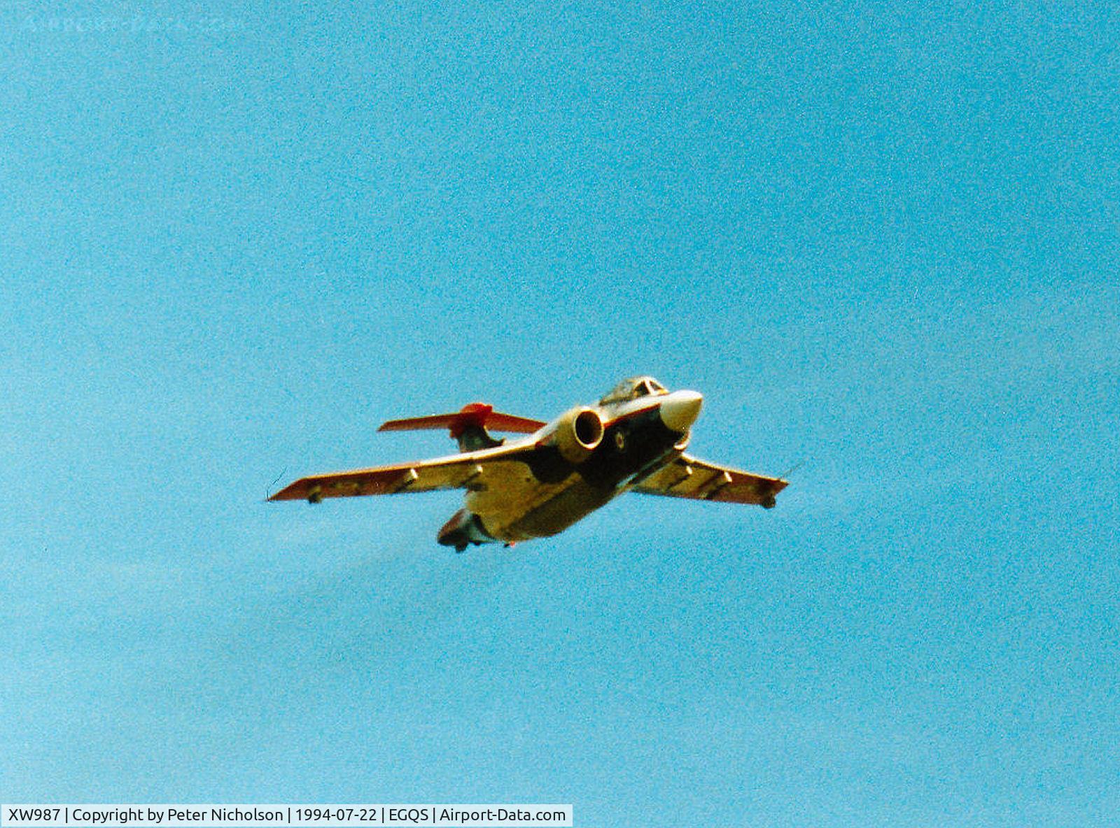 XW987, 1974 Hawker Siddeley Buccaneer S.2B C/N B3-02-72, Buccaneer S.2B of the Defence Test & Evaluation Organisation at Boscombe Down over-flying RAF Lossiemouth in the Summer of 1994.