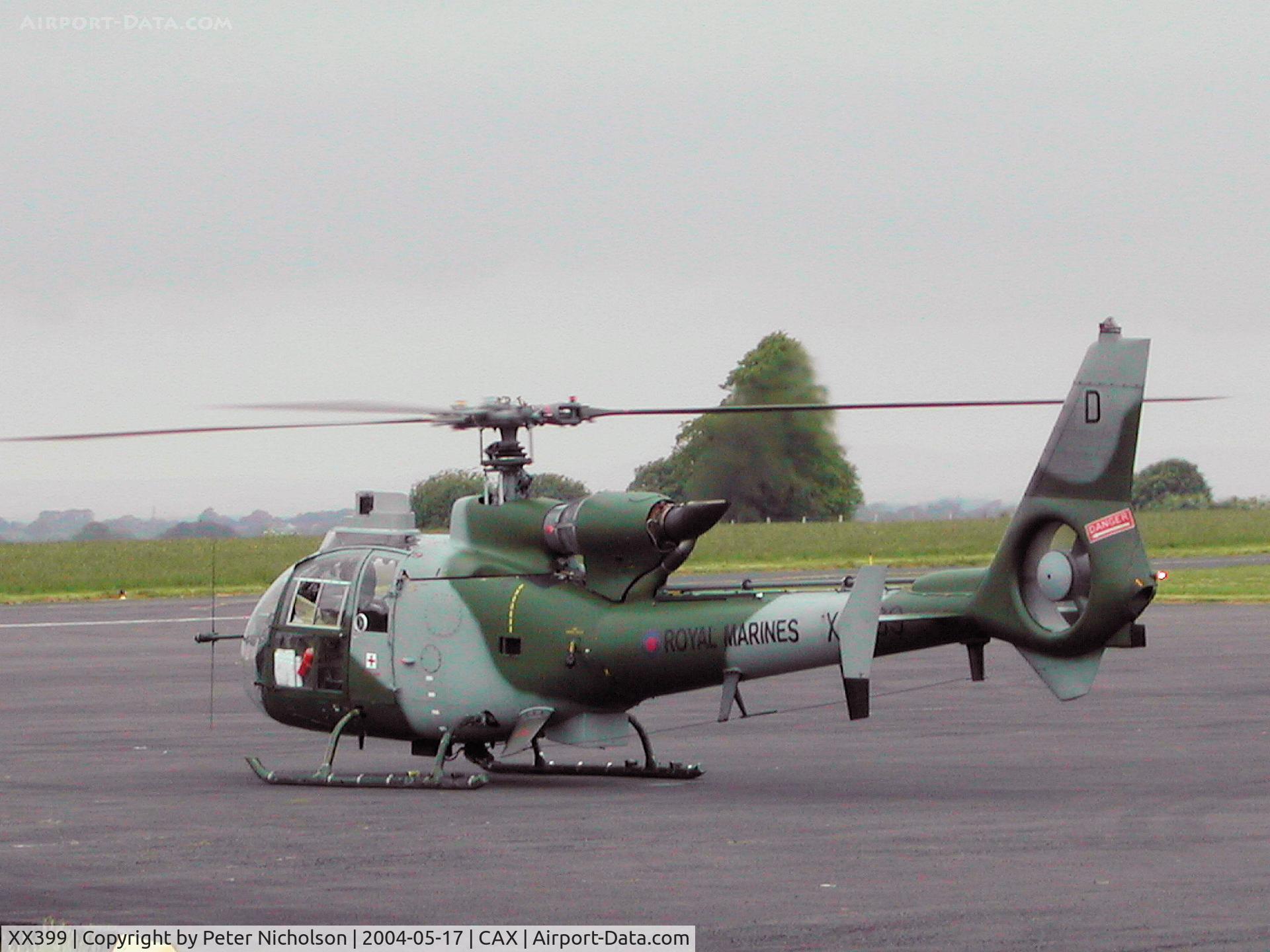 XX399, 1975 Westland SA-341B Gazelle AH1 C/N 1321, Gazelle AH.1 of 847 Squadron, callsign Navy Charlie Delta, seen at Carlisle Airport in May 2004.