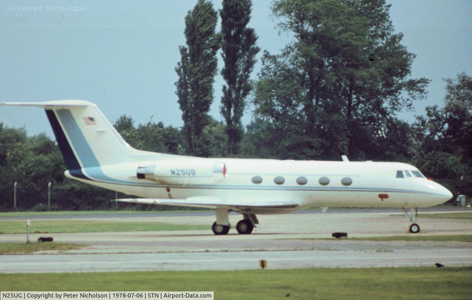 N25UG, 1977 Grumman G-1159 Gulfstream II C/N 205, Gulfstream II of Houston based United Gas Pipeline Company seen at Stansted in the Summer of 1978.