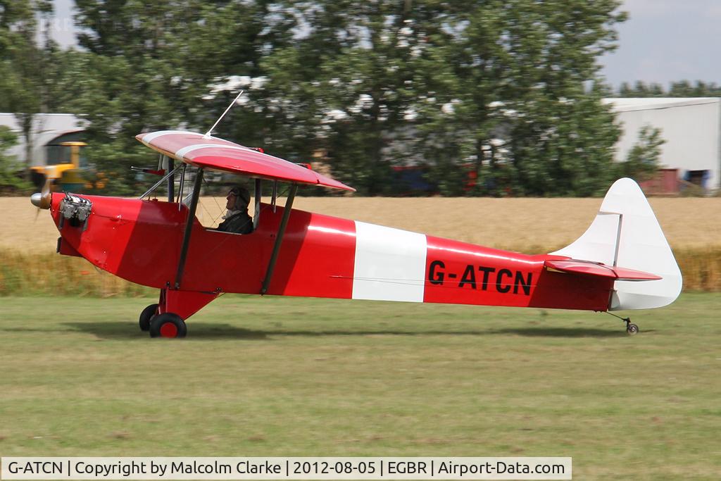 G-ATCN, 1965 Luton LA-4A Minor C/N PAL 1118, Luton LA4A Minor lands at The Real Aeroplane Club's Summer Madness Fly-In, Breighton Airfield, August 2012.