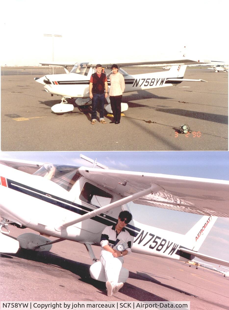 N758YW, Cessna A152 Aerobat C/N A1521021, on the ramp in stockton california a new private pilot and her flight instructor.