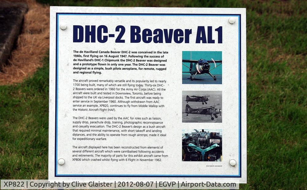 XP822, De Havilland Canada DHC-2 Beaver AL.1 C/N 1486, The information board pertaing to XP822