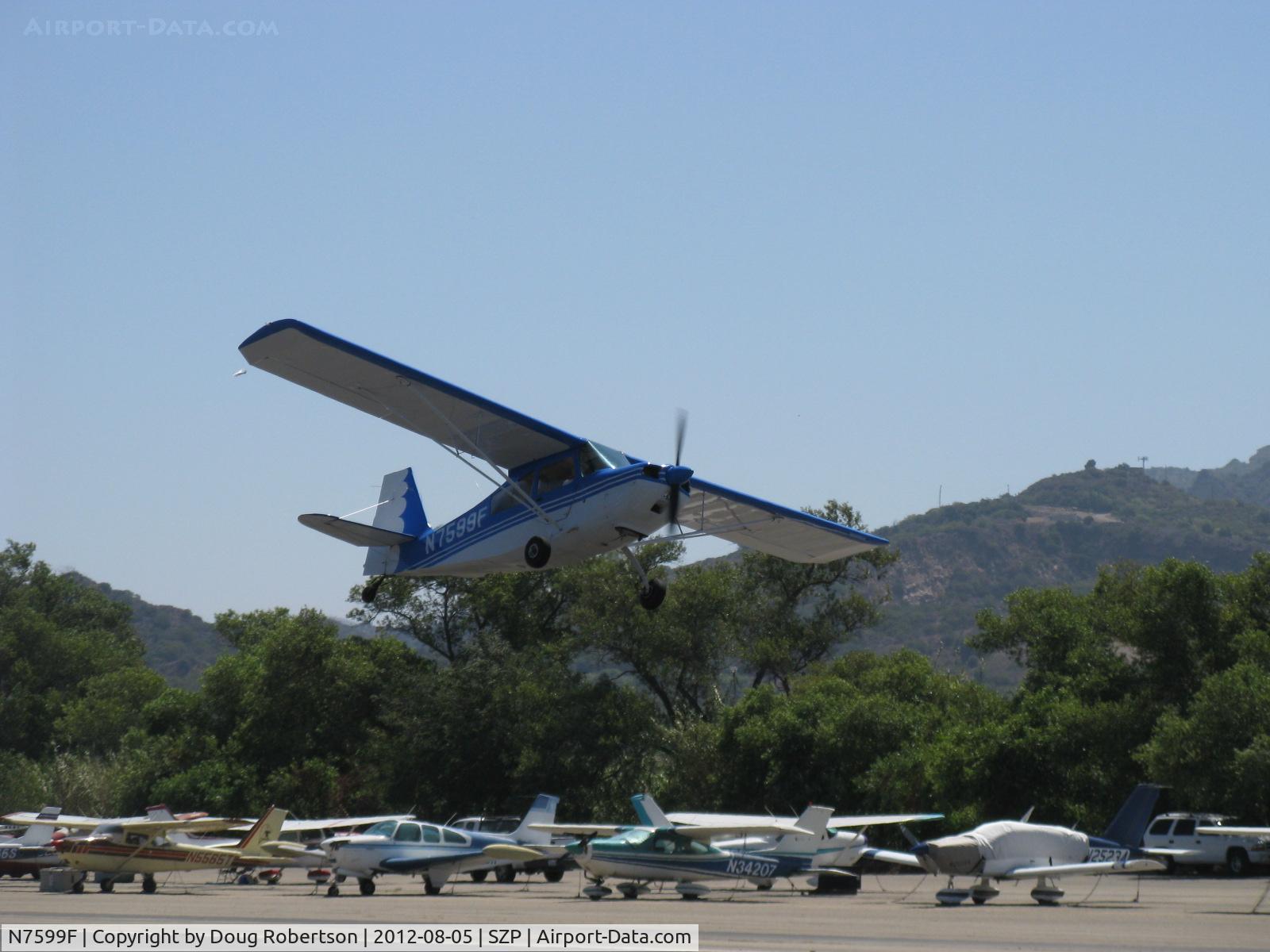 N7599F, 1970 Champion 7ECA Citabria C/N 745-70, 1970 Champion 7ECA CITABRIA, Lycoming O-235 115 Hp, Young Eagles Flight, takeoff climb Rwy 22