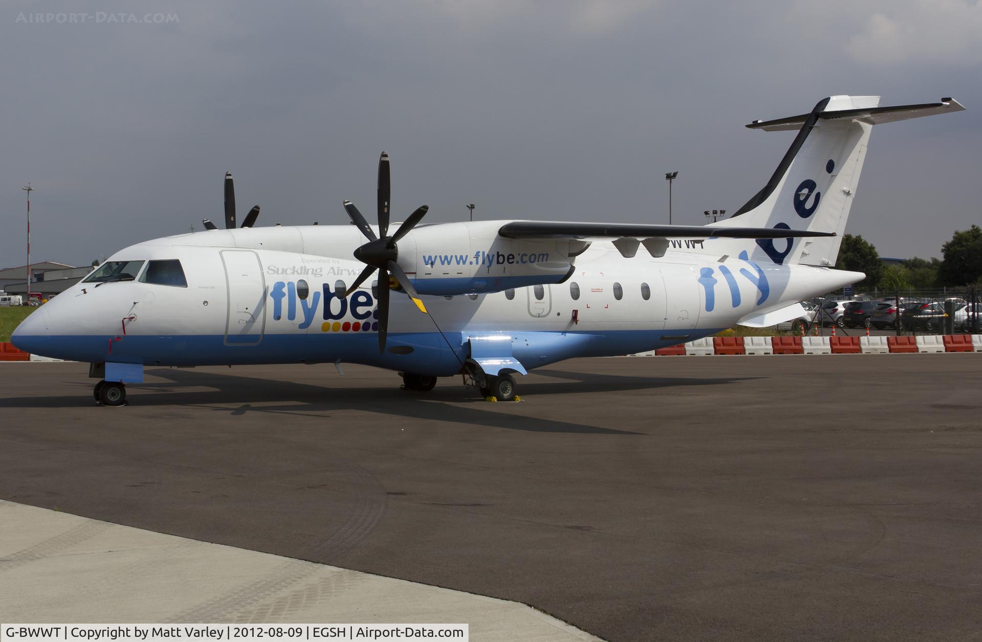 G-BWWT, 1995 Dornier 328-100 C/N 3022, Sat on stand at SaxonAir after receiving maintenance in the SaxonAir hangar.