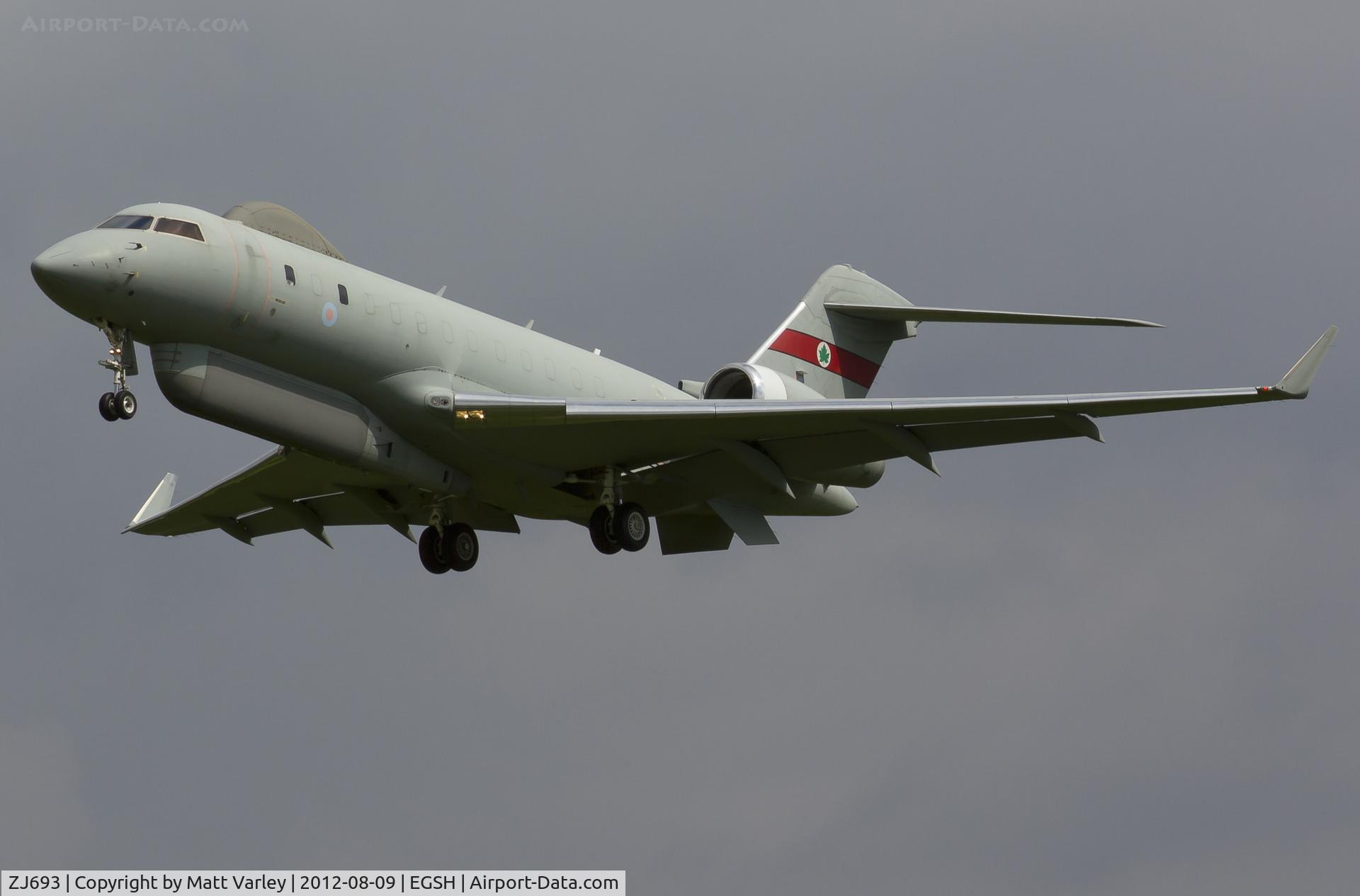 ZJ693, 2007 Bombardier BD-700-1A10 Sentinel R1 C/N 9132, Performing an ILS at EGSH.