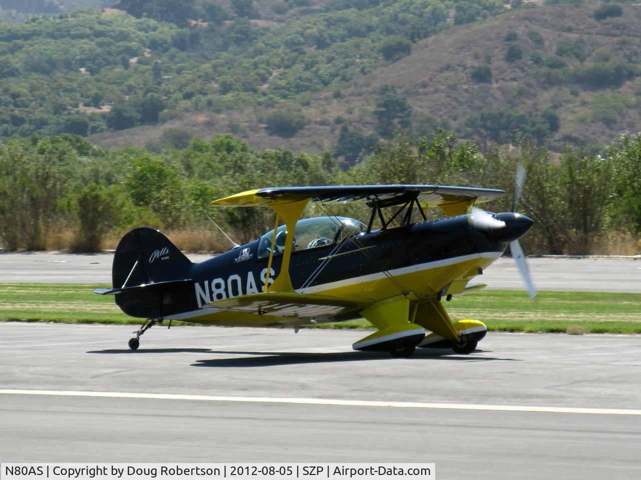 N80AS, 1992 Pitts S-2B Special C/N 5244, 1992 Pitts Aerobatics S-2B, advanced aerobatics trainer of CP Aviation, Lycoming AEIO-540, landing roll Rwy 22