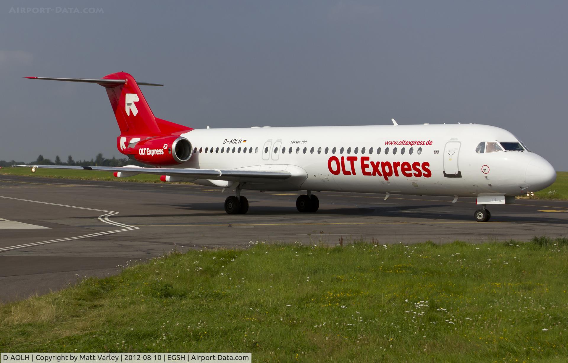 D-AOLH, 1989 Fokker 100 (F-28-0100) C/N 11265, Arriving at EGSH with german football team Borussia Monchengladbach on board.