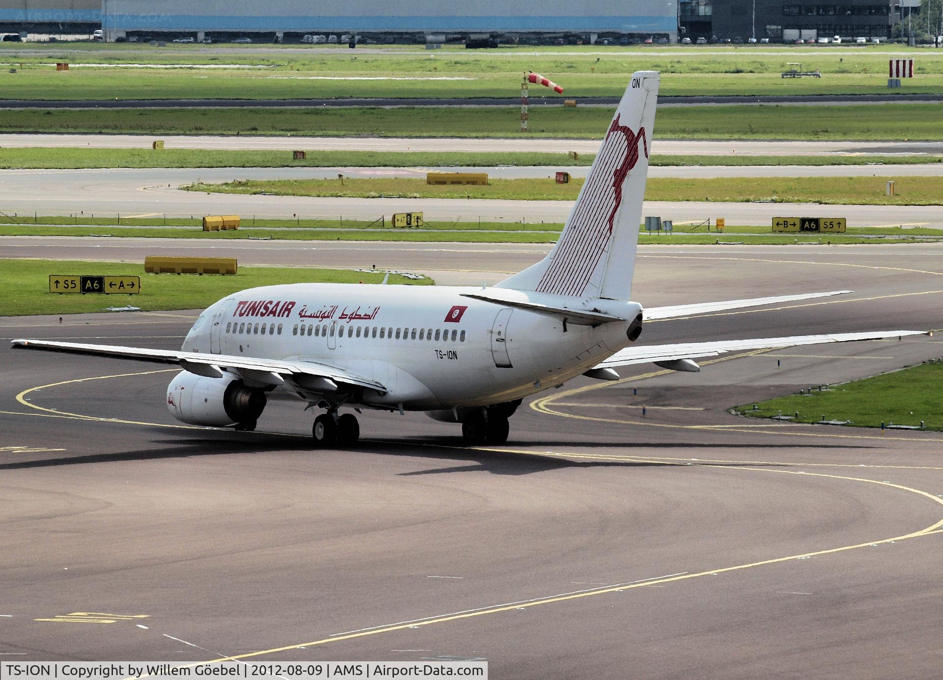 TS-ION, 2000 Boeing 737-6H3 C/N 29499, Taxi to runway L18 of Amsterdam Airport