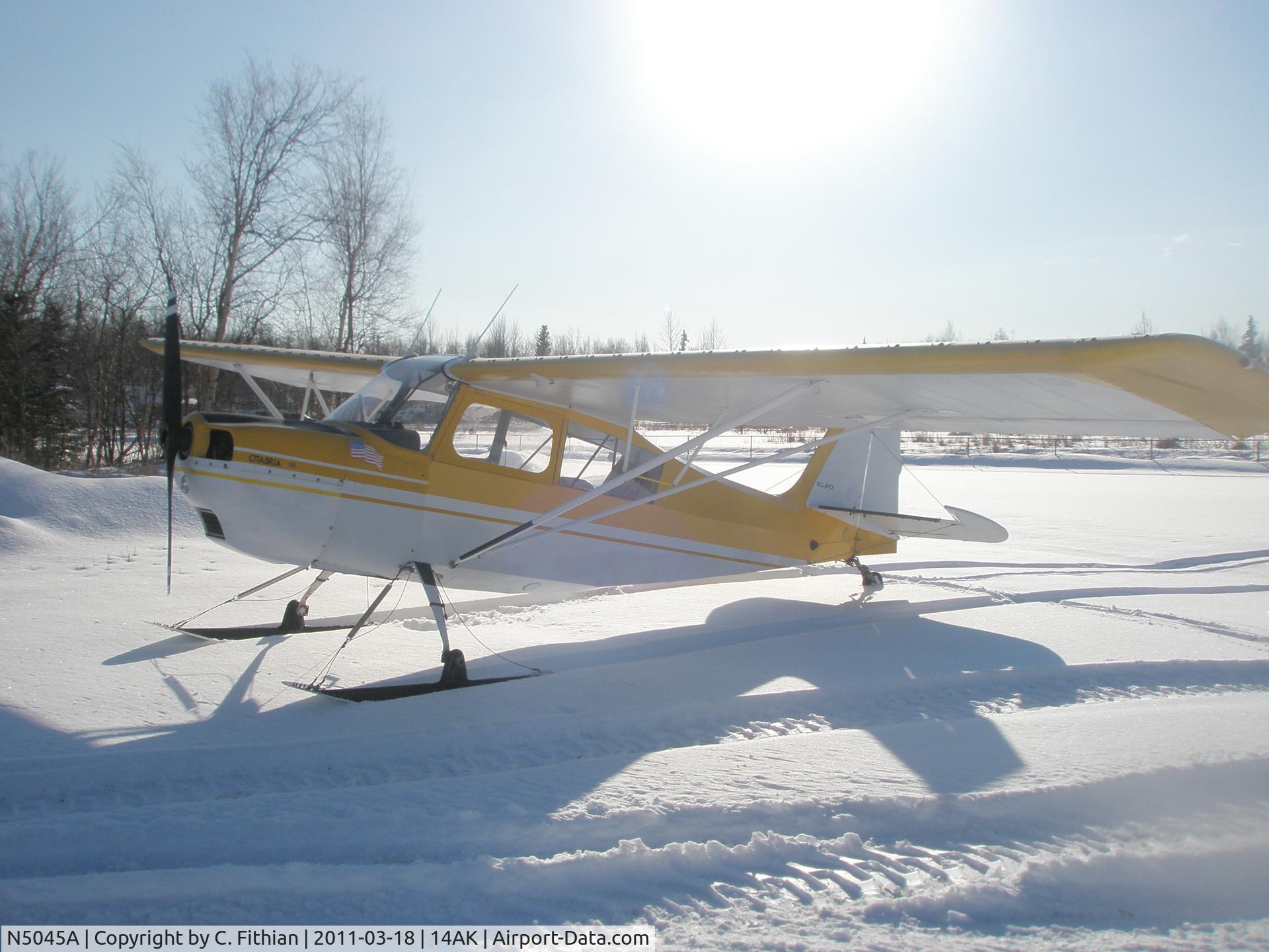 N5045A, 1979 Bellanca 7ECA Citabria C/N 1318-79, 45A on skis at Wick Air.
