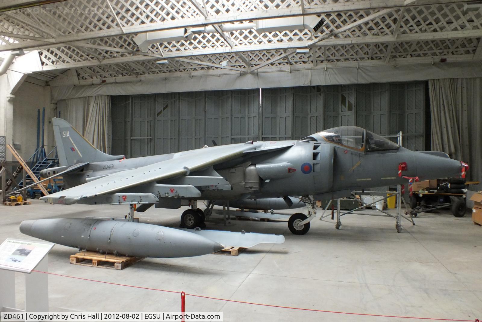 ZD461, 1989 British Aerospace Harrier GR.9 C/N P51, ex IV(AC) Squadron Harrier which saw action on operations TELIC (Iraq) in 2003 and HERRICK (Afghanistan) in 2004, now preserved at the IWM Duxford