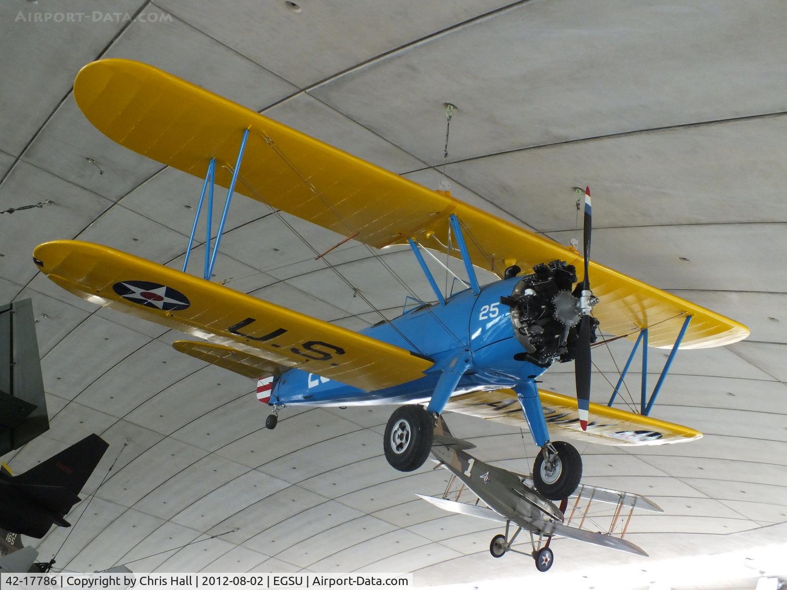 42-17786, 1941 Boeing PT-17 Kaydet (A75N1) C/N 75-1728, actually 41-8169 painted as 42-17786, displayed at the American Air Museum, Duxford