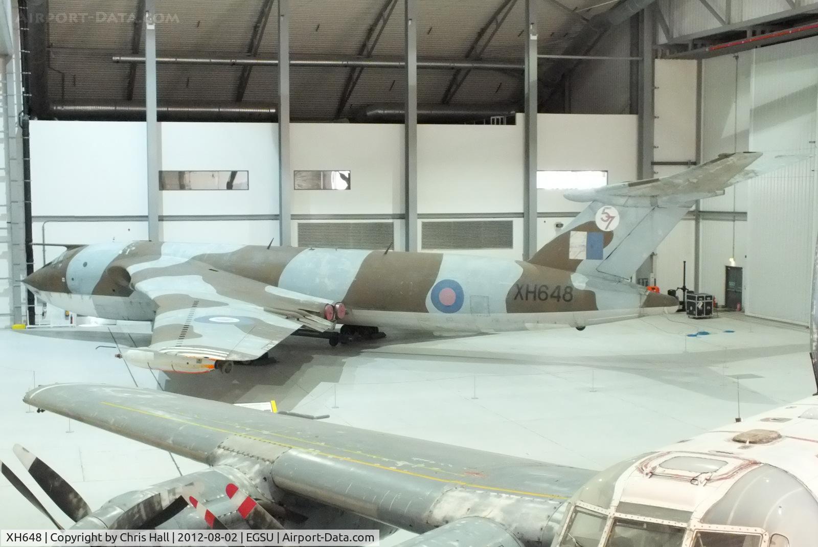 XH648, 1959 Handley Page Victor K.1A C/N HP80/48, first flew on 27th November 1959, served with 57 Sqn, 15 Sqn and 55 Sqn. Retired to Duxford in June 1976. Under restoration in the AirSpace hangar
