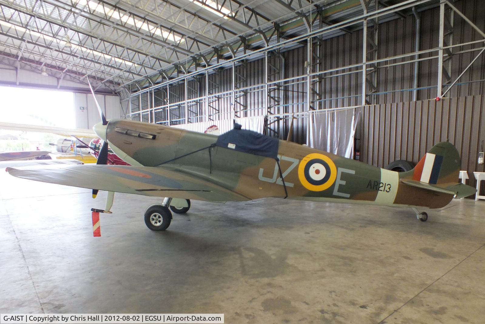 G-AIST, 1941 Supermarine 300 Spitfire Mk1A C/N WASP/20/2, Painted in 57 OTU colours, and coded JZ-E. This colour scheme represents AR213 as personal aircraft of Flight Lieutenant James Harry 'Ginger' Lacey while he was posted as an instructor pilot