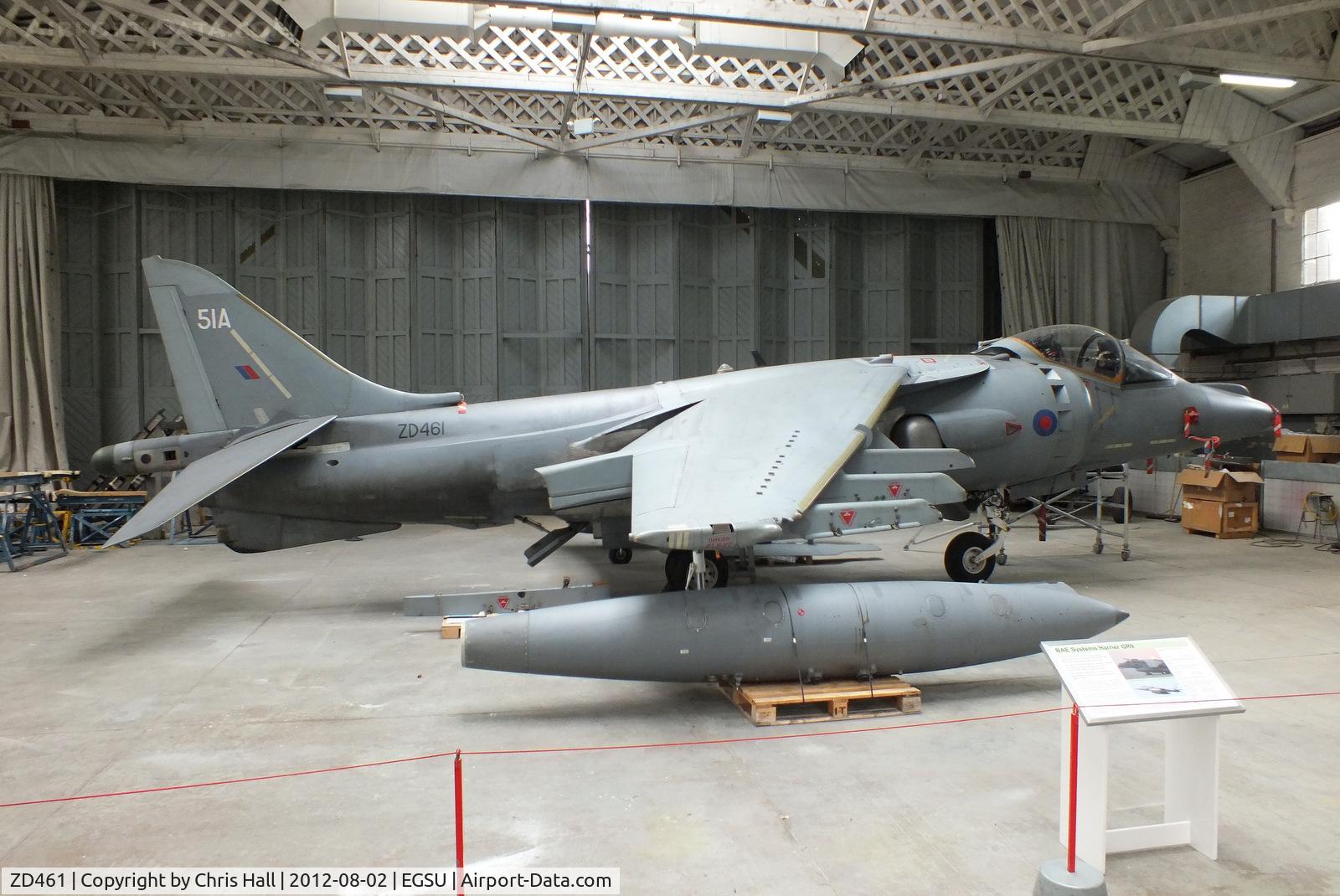 ZD461, 1989 British Aerospace Harrier GR.9 C/N P51, ex IV(AC) Squadron Harrier which saw action on operations TELIC (Iraq) in 2003 and HERRICK (Afghanistan) in 2004, now preserved at the IWM Duxford