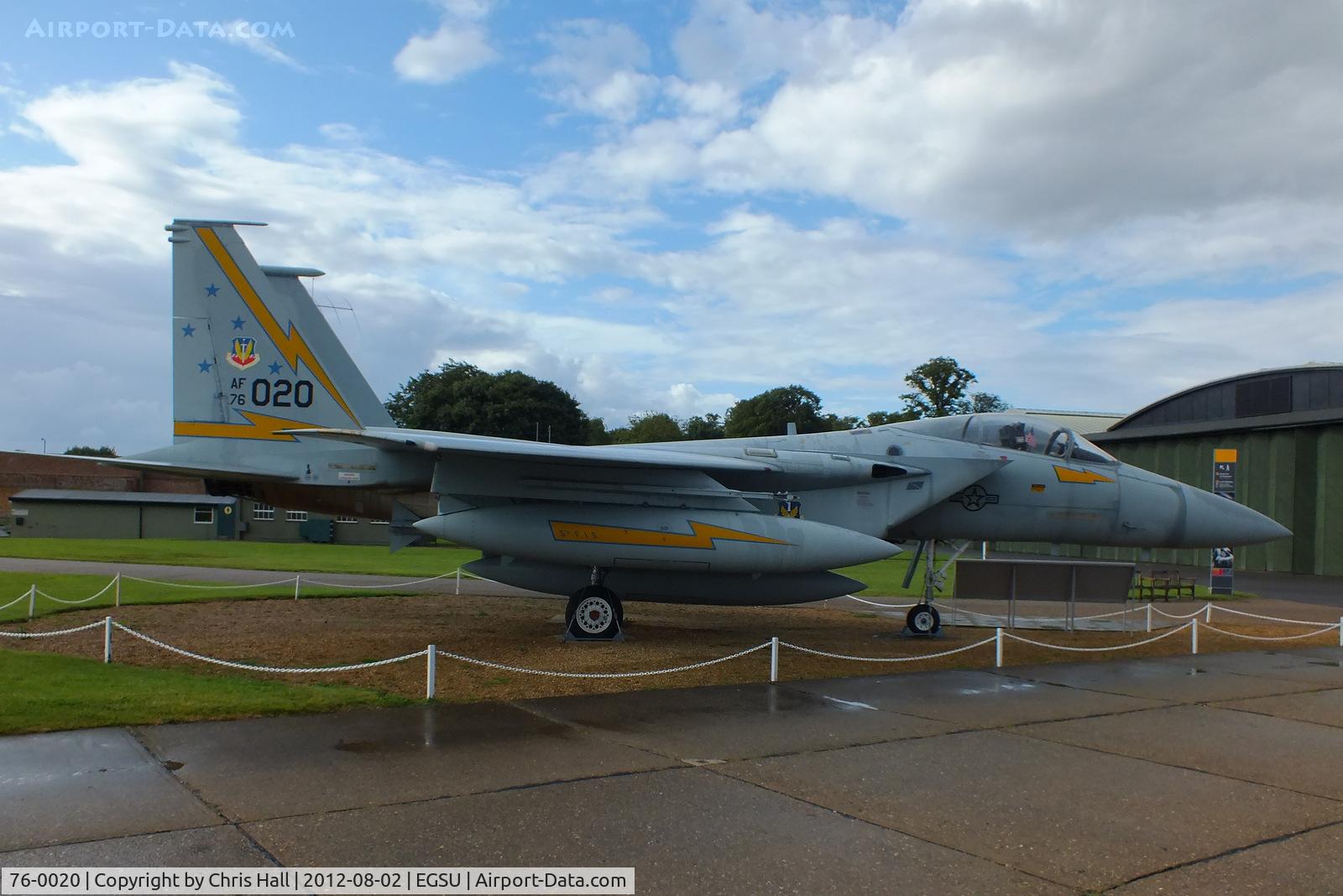 76-0020, 1976 McDonnell Douglas F-15A Eagle C/N 0199/A172, in the markings of the 5th F.I.S, displayed outside the American Air Museum, Duxford
