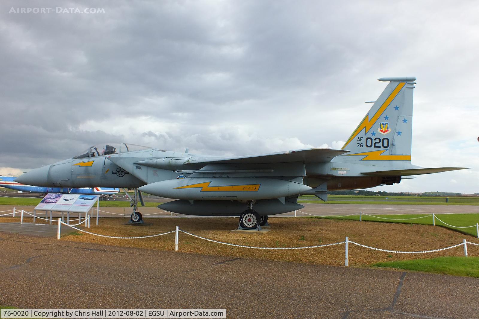 76-0020, 1976 McDonnell Douglas F-15A Eagle C/N 0199/A172, in the markings of the 5th F.I.S, displayed outside the American Air Museum, Duxford