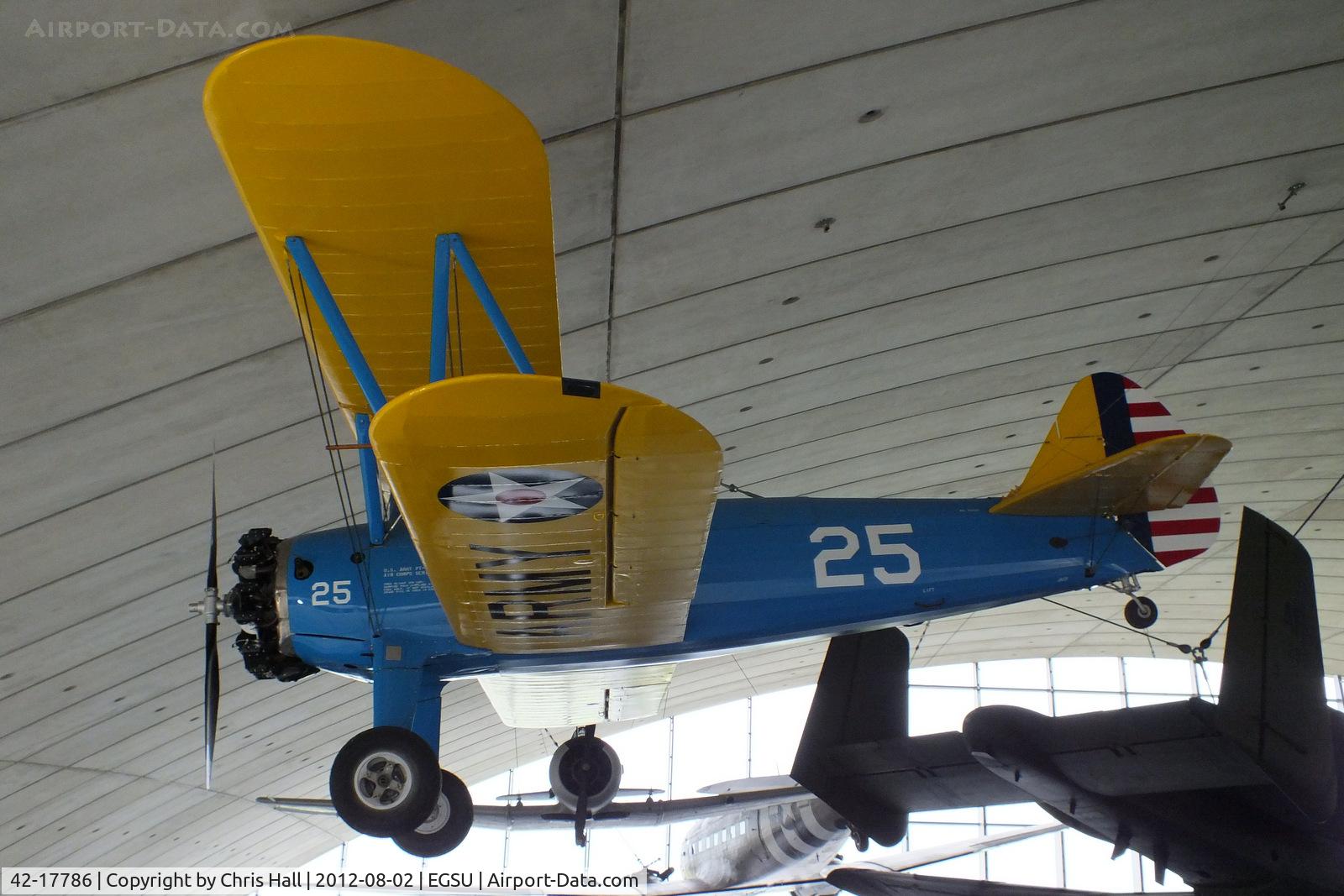 42-17786, 1941 Boeing PT-17 Kaydet (A75N1) C/N 75-1728, actually 41-8169 painted as 42-17786, displayed at the American Air Museum, Duxford
