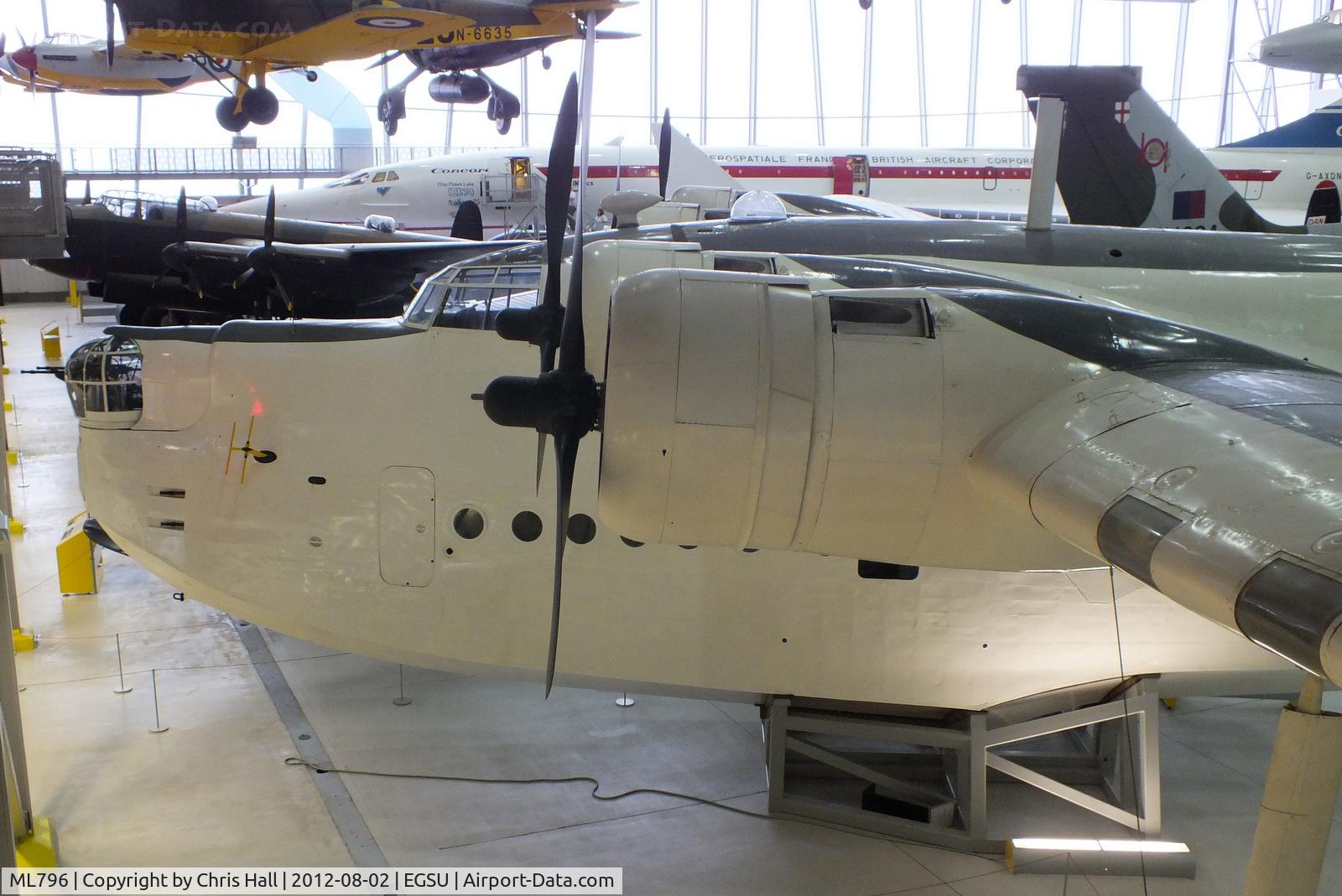 ML796, 1944 Short S.25 Sunderland Mk.V C/N SH.1071, Once used as a nightclub (le Mister Blue) in France in the early 1970's, It was acquired by the IWM in 1976 and restored in RAF Coastal Command 201 Sqn colours